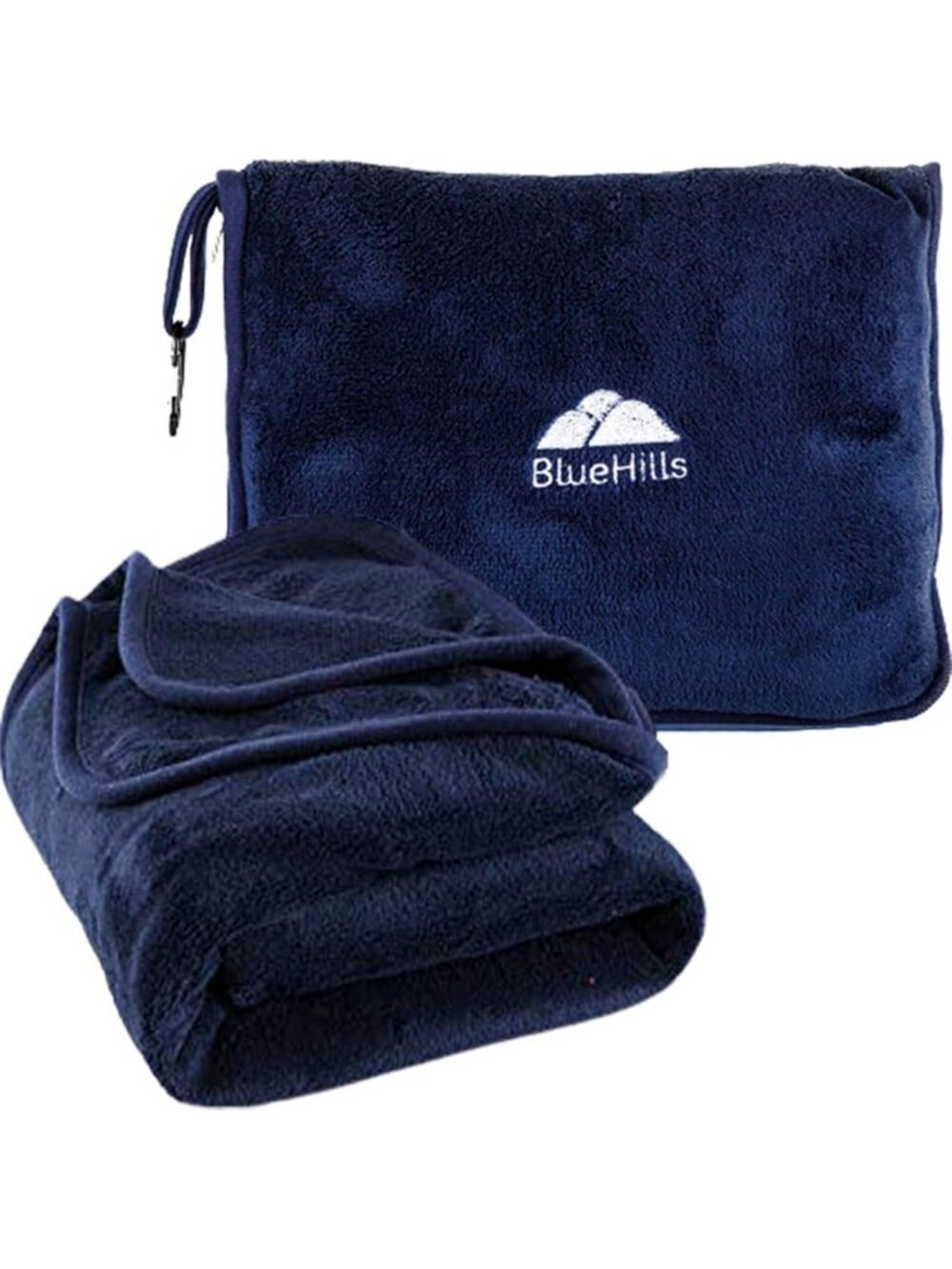 Soft Travel Blanket & Pillow Combo - Compact Packable Airplane Throw, Navy Blue - Picture 1 of 9